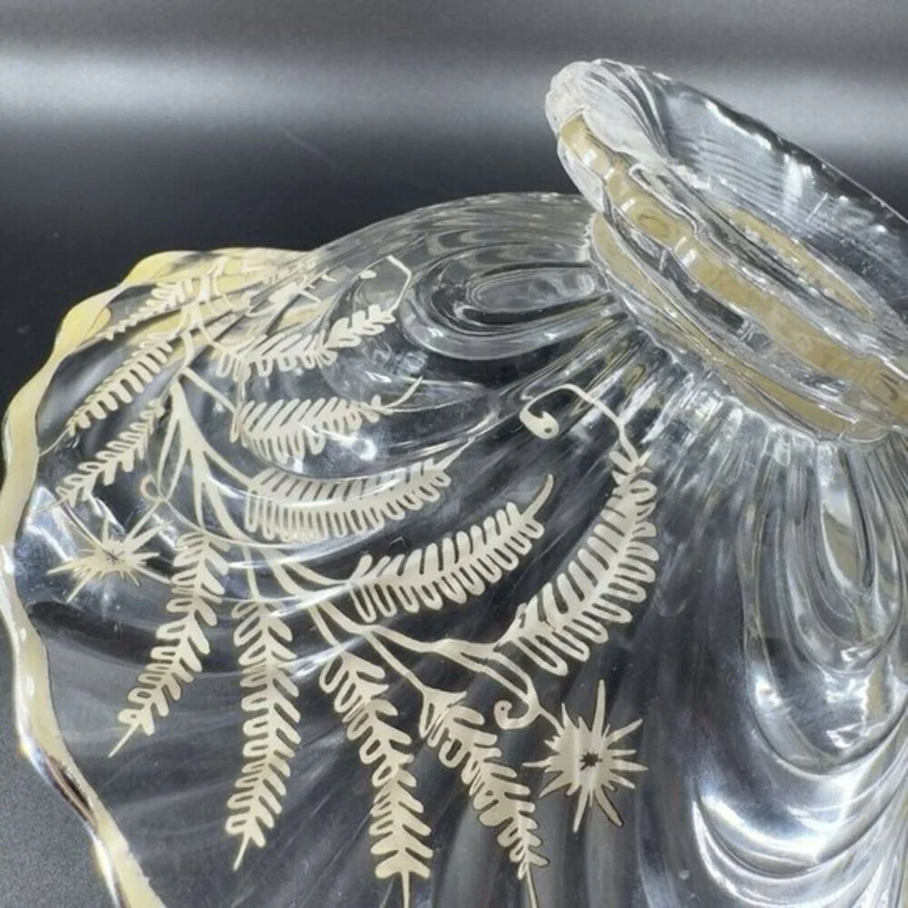 Vintage Cambridge Clear Glass Caprice Bowl Dish Handles‎ Silver Overlay Flower